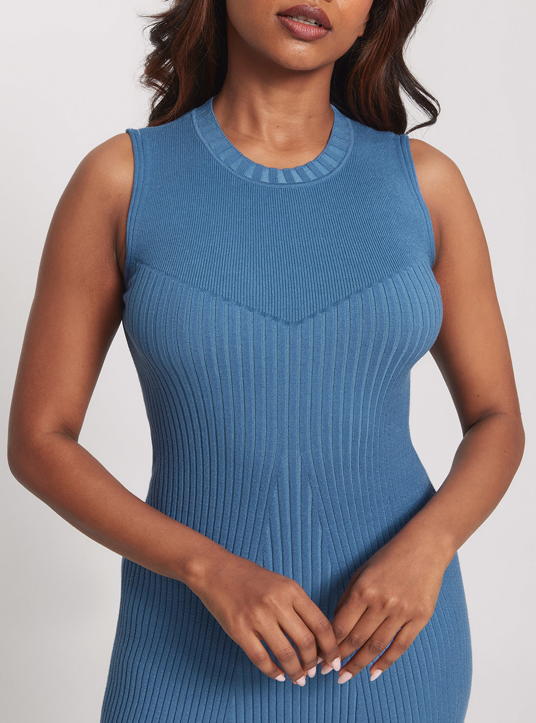 GUESS Blue Allie Short Sleeve Knit Dress detail view