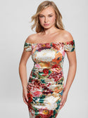 GUESS Floral Print Off Shoulder Camila Dress front view