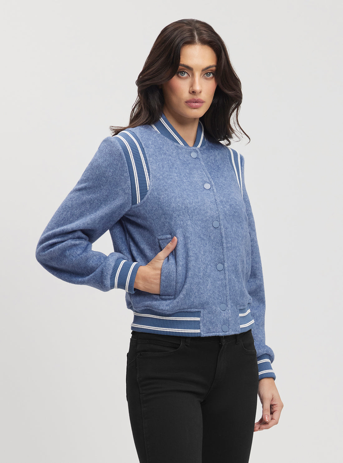 GUESS Eco Blue Gloria Logo Bomber Jacket side view