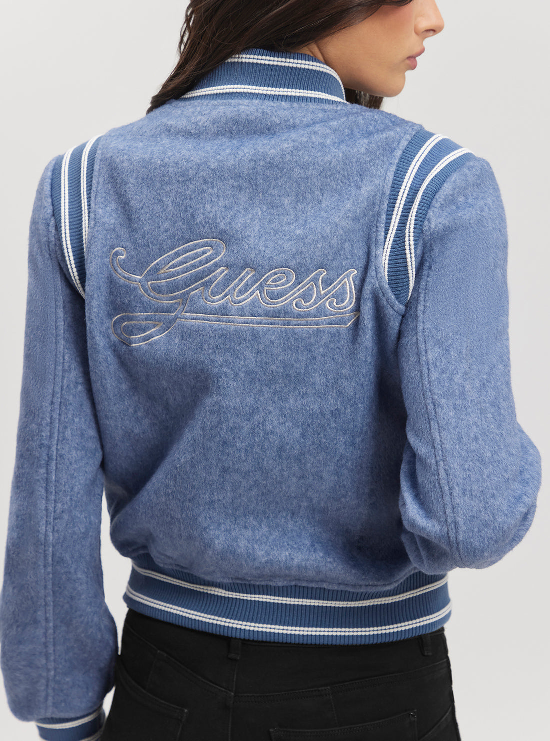 GUESS Eco Blue Gloria Logo Bomber Jacket detail view