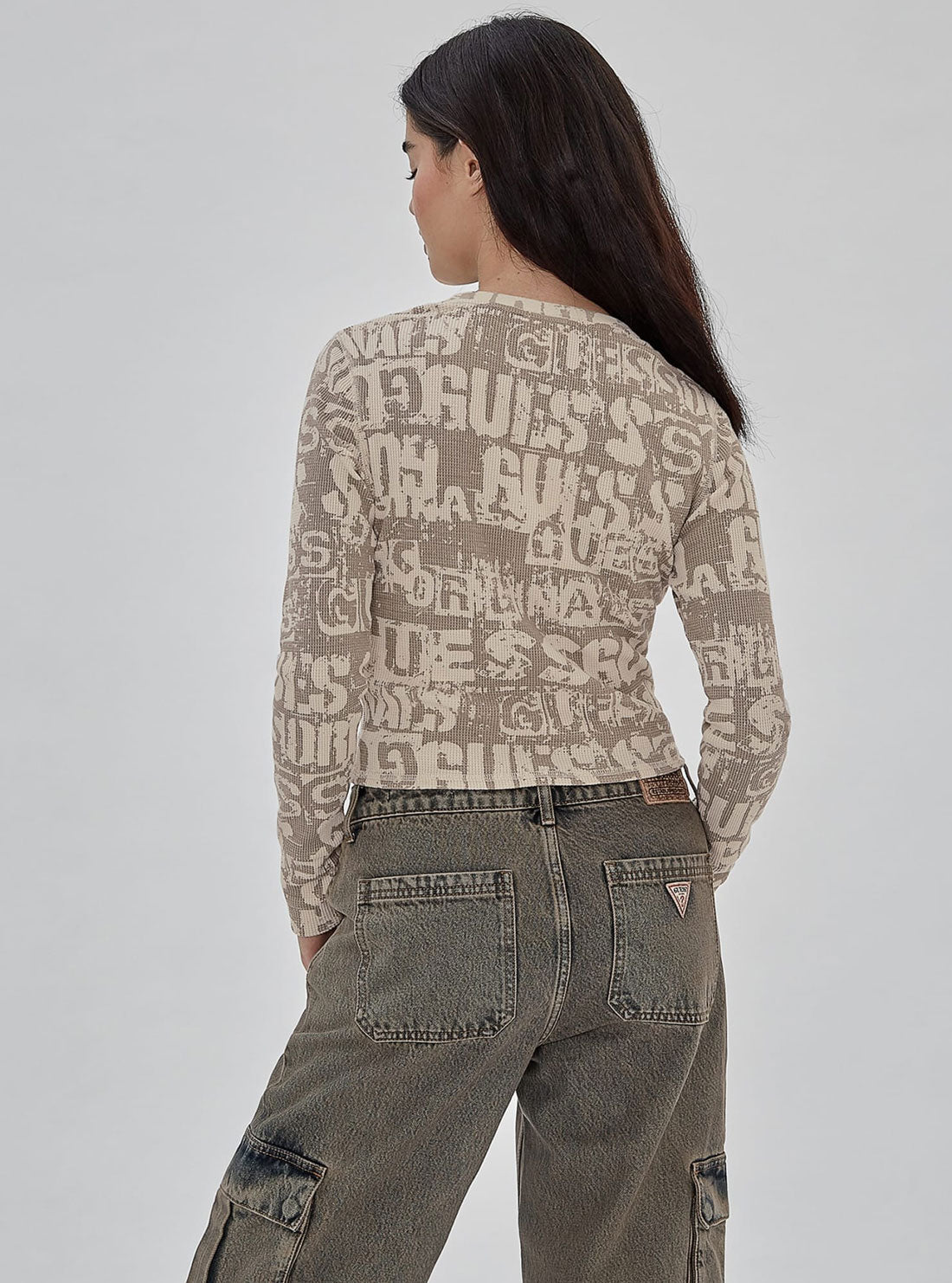 GUESS Guess Originals Beige Waffle Knit Top back view