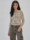 GUESS Guess Originals Beige Waffle Knit Top front view