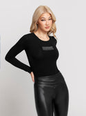 GUESS Black Long Sleeves Corset Bodysuit front view