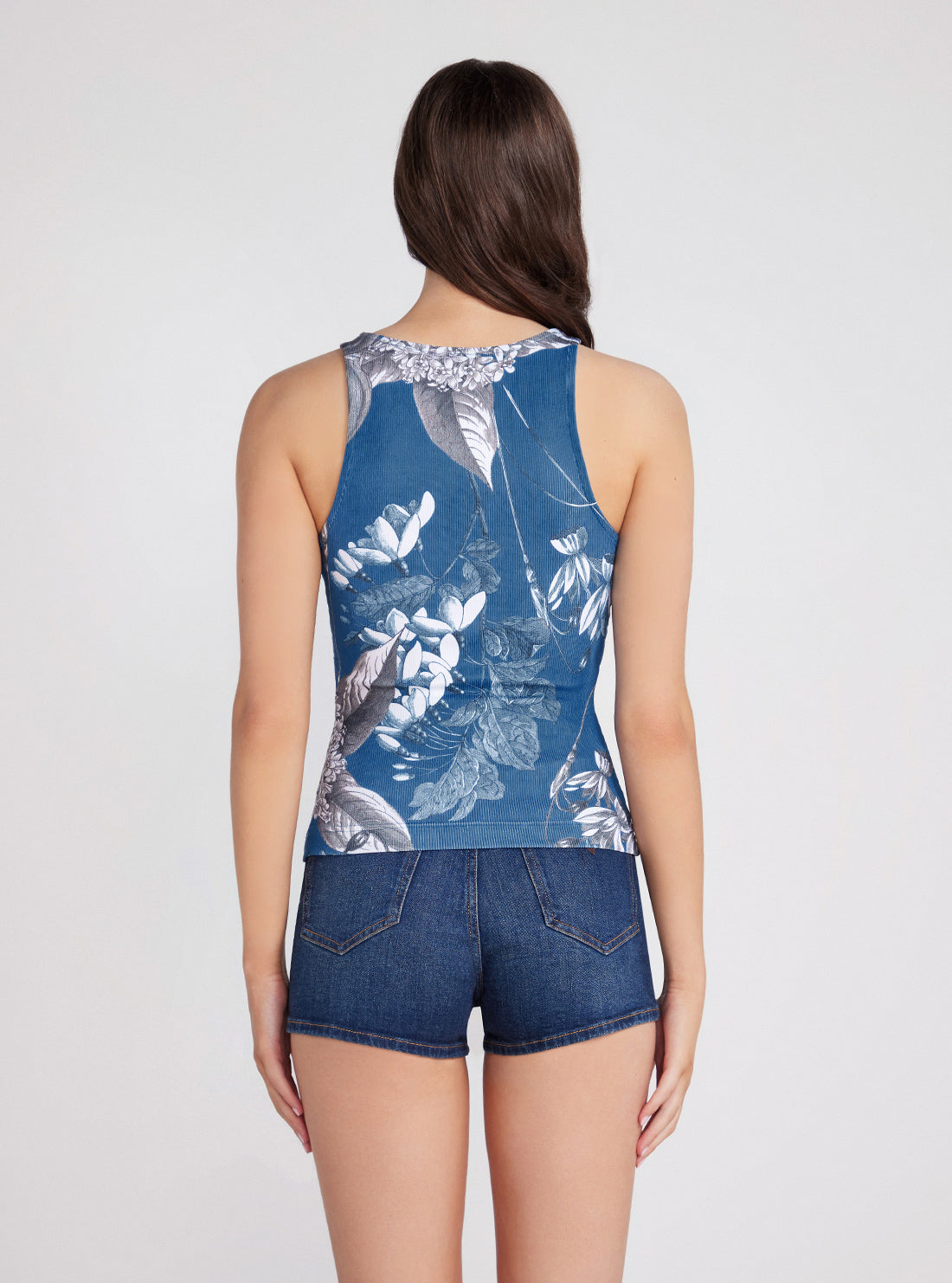 GUESS Blue Floral Sleeveless Guendalina Singlet Top back view