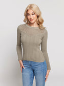 GUESS Light Khaki Marie Long Sleeve Sweater Top front view