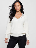 GUESS White Davina Long Sleeve Sweater  top view