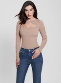 GUESS Beige Long Sleeve Sequin Knit Top front view