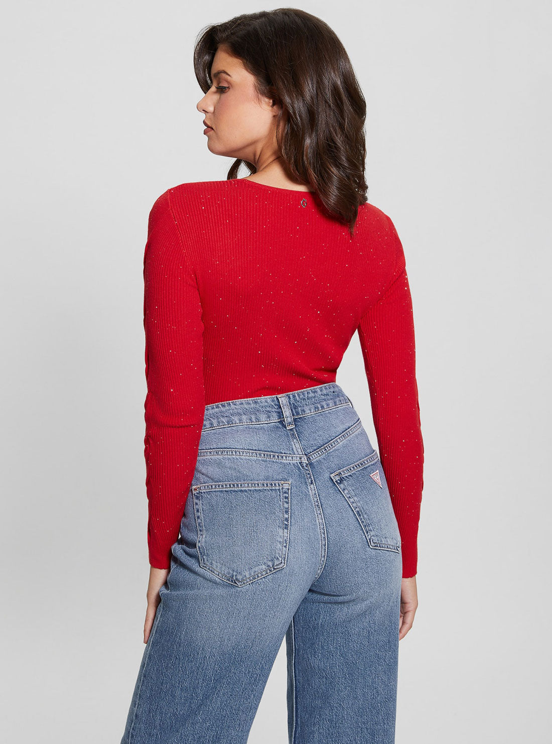 GUESS Red Long Sleeves Laurel Sweater Top back view