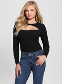 GUESS Black Long Sleeve Sequin Knit Top front view