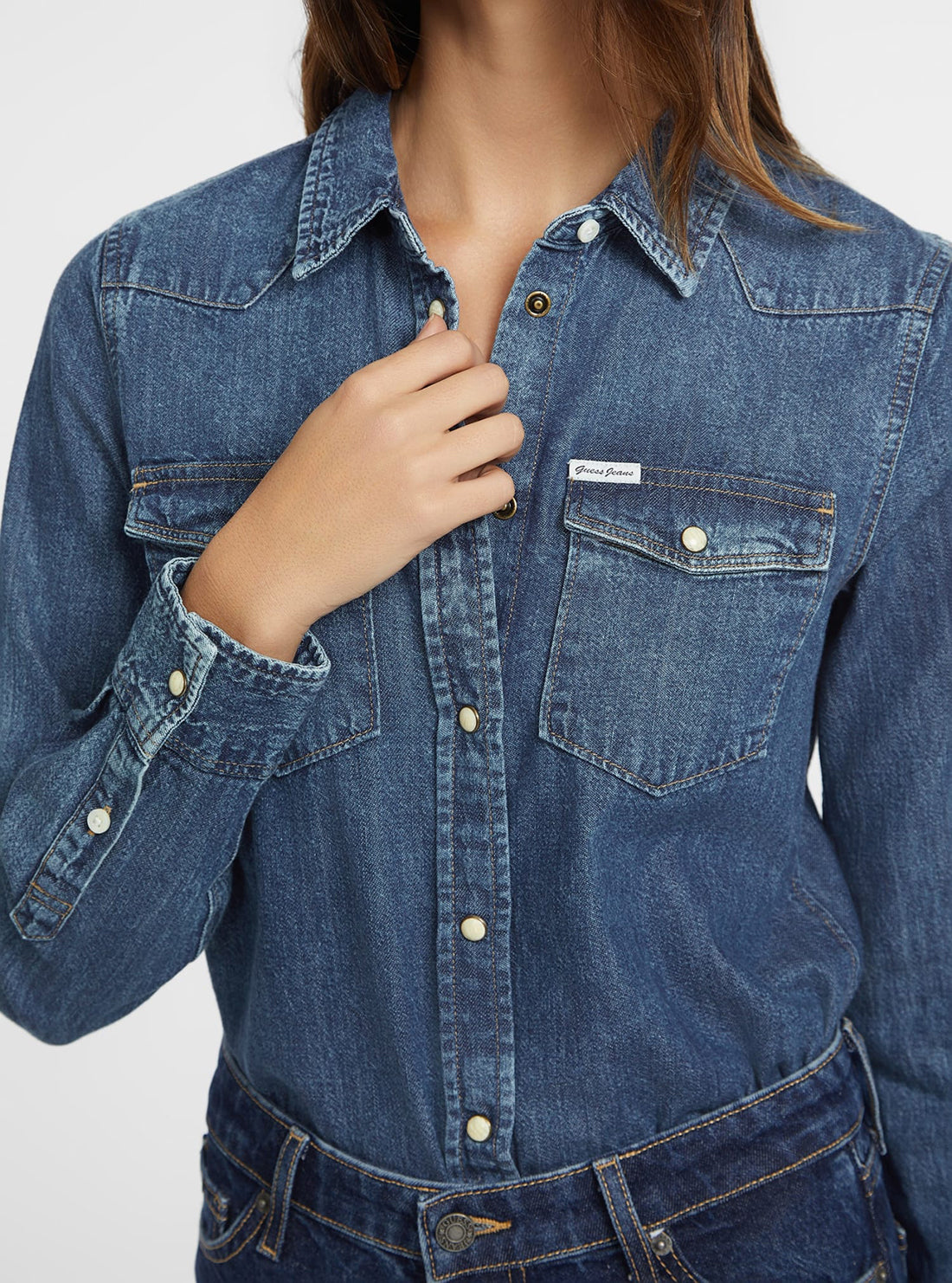 Guess Jeans Blue Slim Denim Shirt detail view