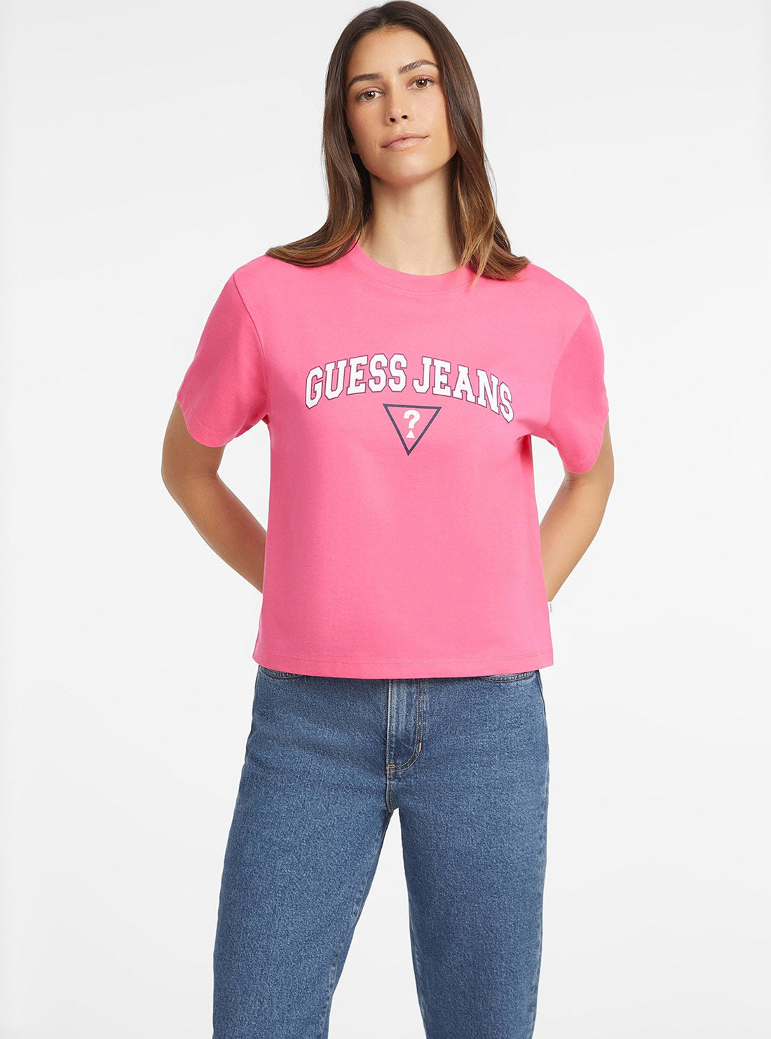 Guess Jeans Pink Boxy T-Shirt  front view