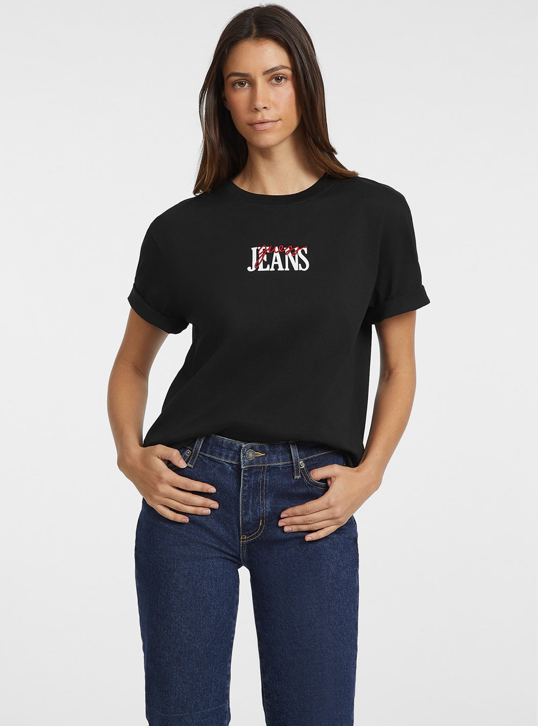 Guess Jeans Black Short Sleeve T-Shirt front view