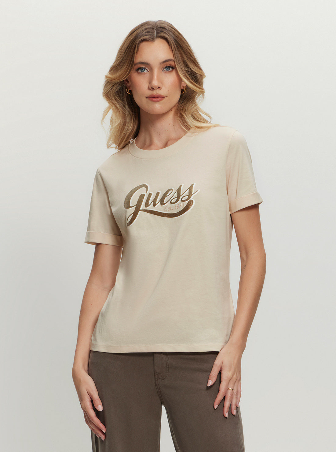 Eco Beige Glittery Logo T-Shirt