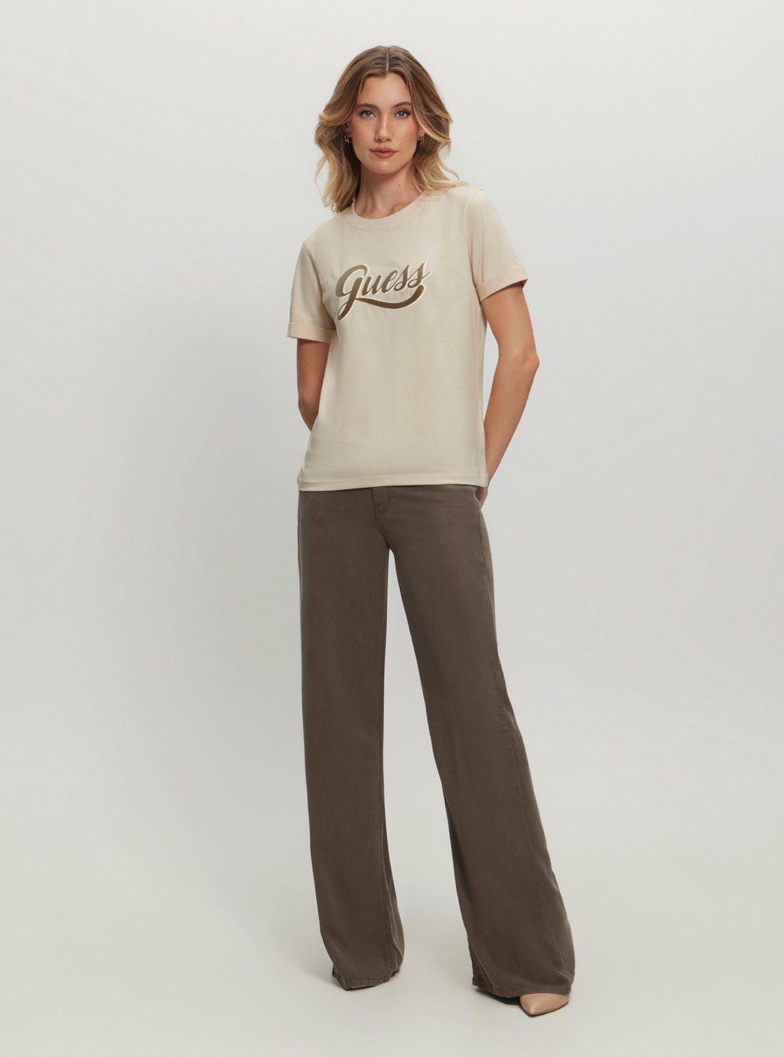 Eco Beige Glittery Logo T-Shirt