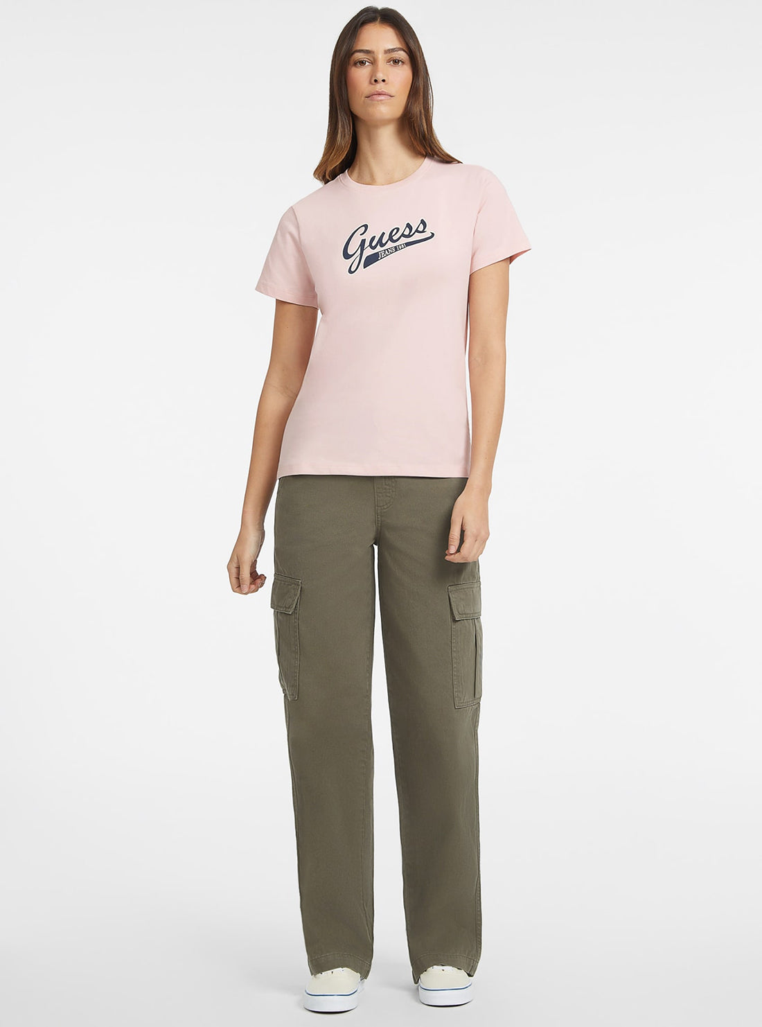 Guess Jeans Light Pink Script Logo T-Shirt