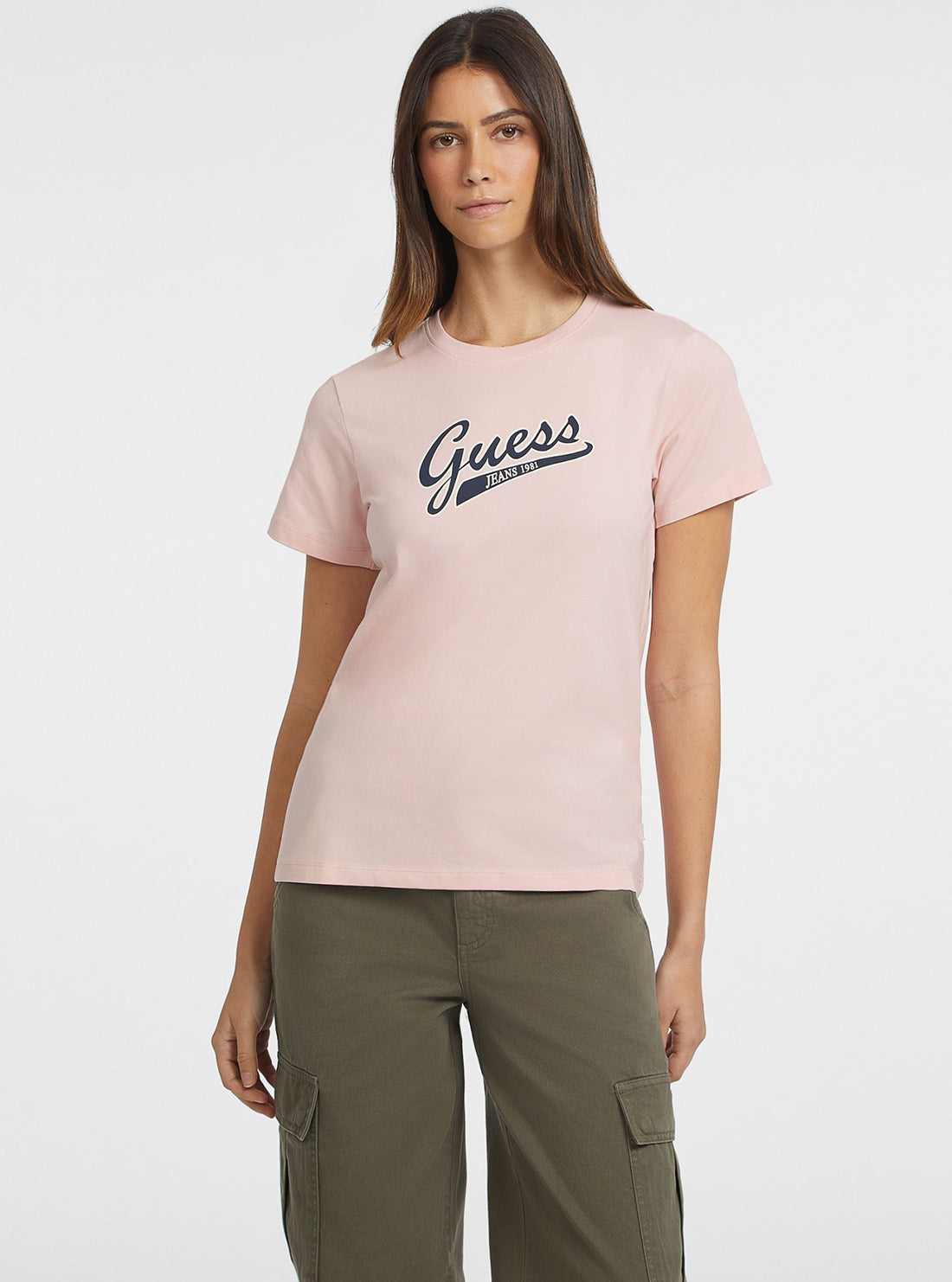 Guess Jeans Light Pink Script Logo T-Shirt