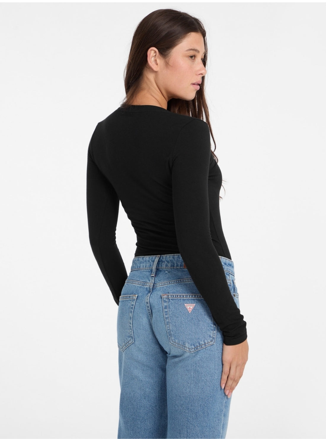 Guess Jeans Black Slim Long Sleeve T-Shirt W4YI22J1314 Back Side View