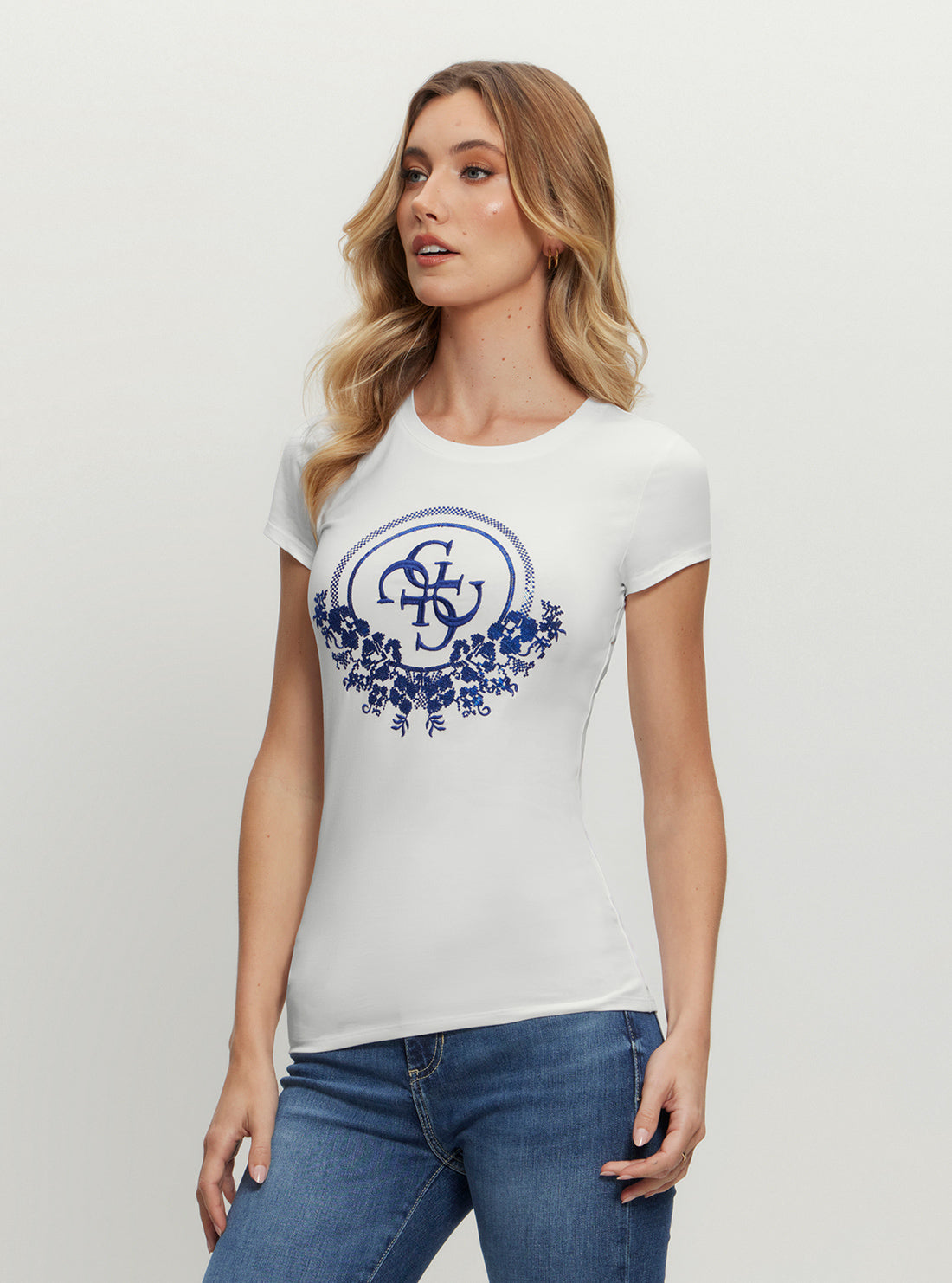 Eco White Blue Cheker Sequin T-Shirt