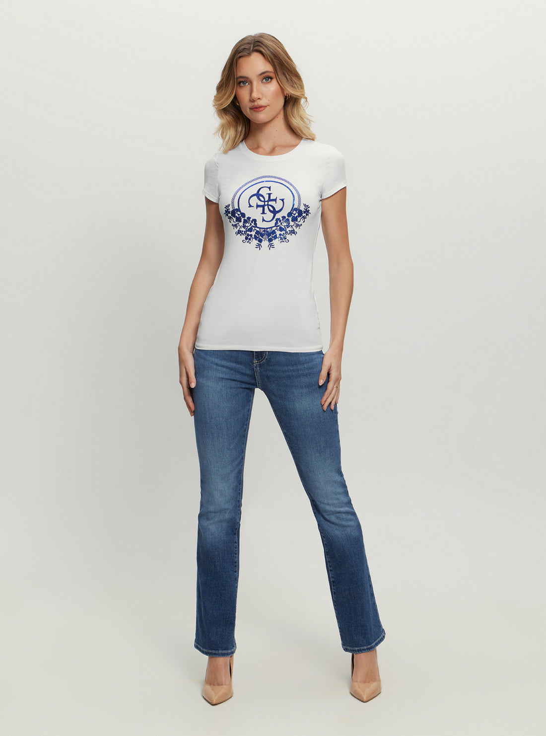 Eco White Blue Cheker Sequin T-Shirt