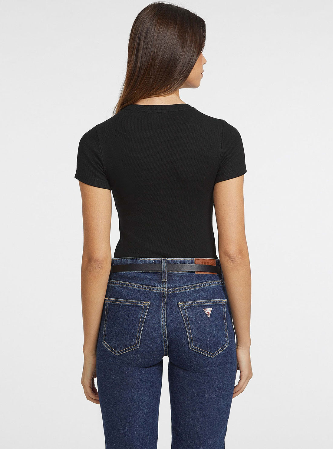 Guess Jeans Black Ribbed T-Shirt back view