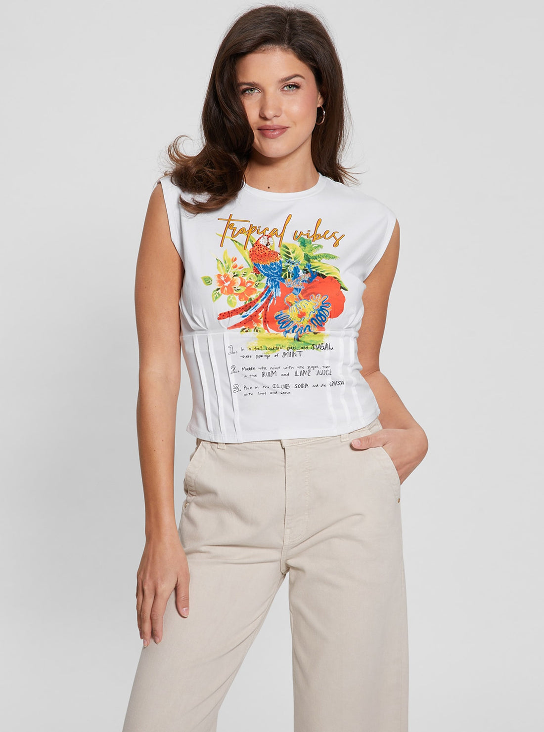 Eco White Tropical Vibes Corset T-Shirt