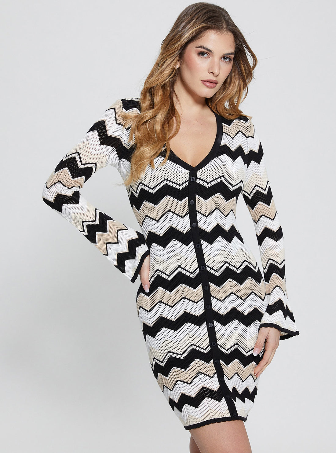 Black Chevron Stripe Mini Knit Dress