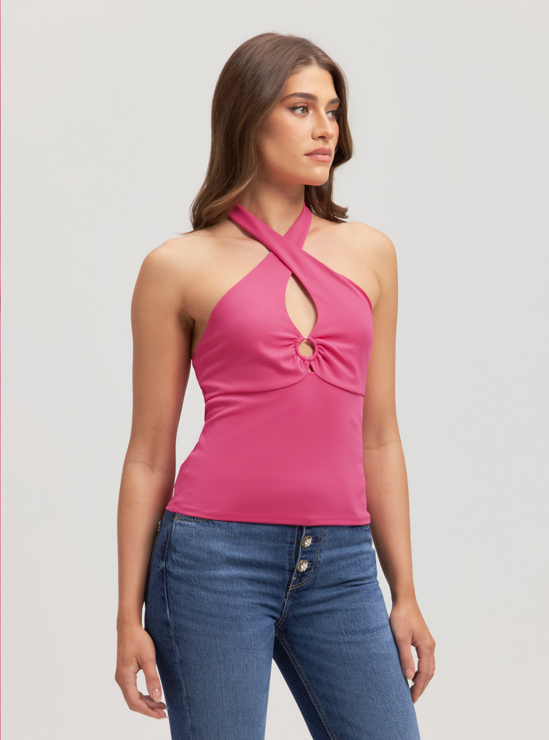 GUESS Pink Halter Kamia Top side view