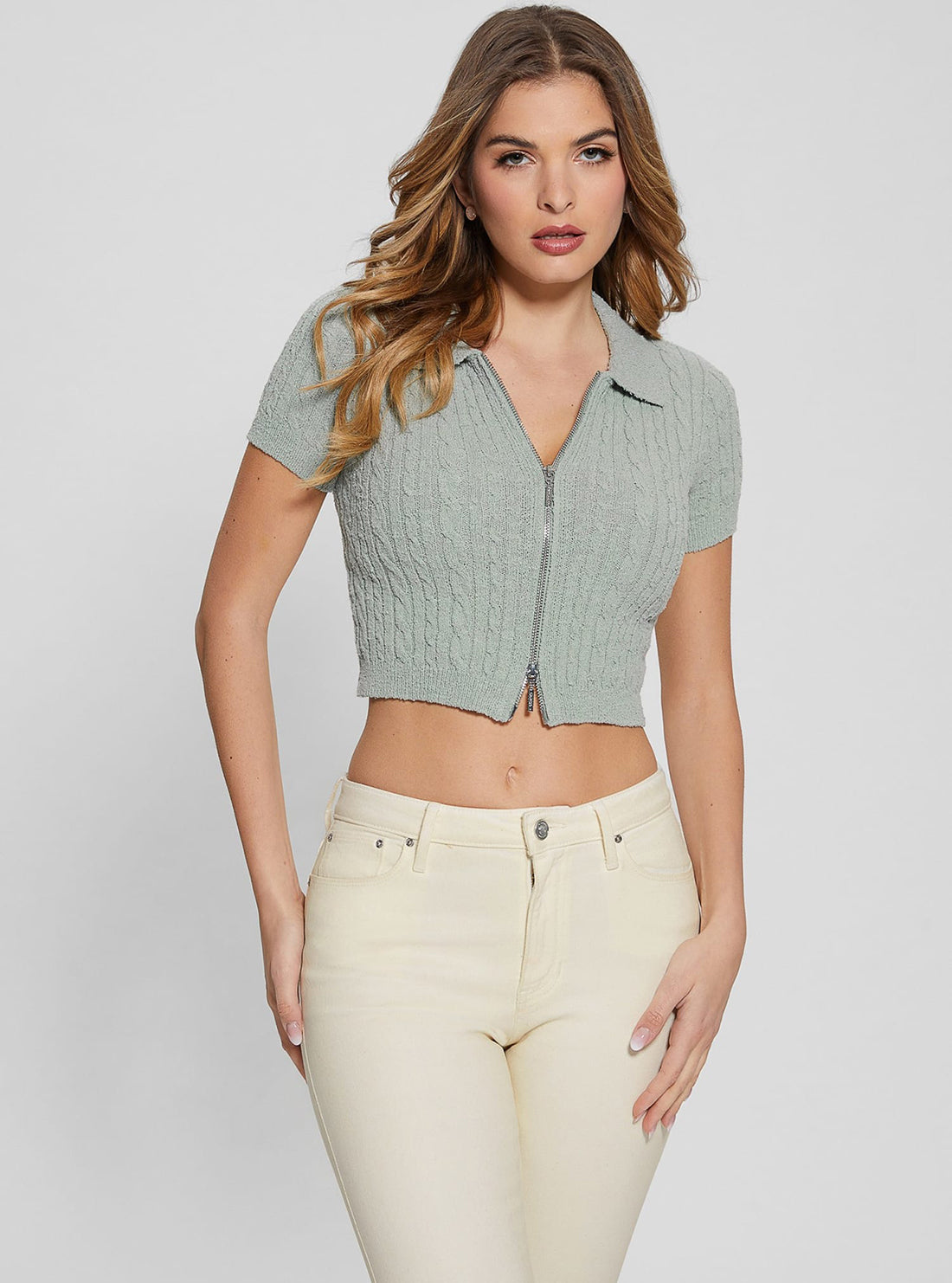 Green Two Way Zip Kora Knit Top