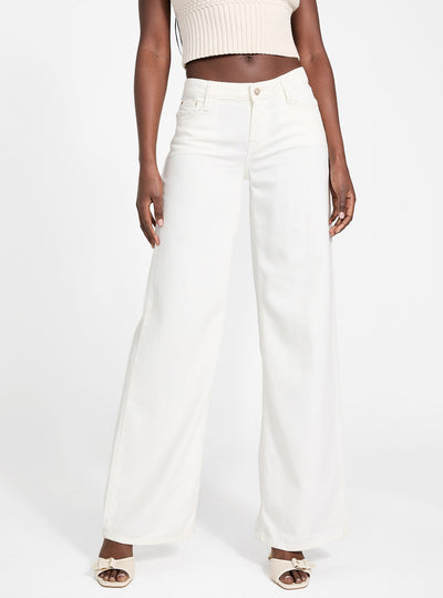 GUESS Womens Eco White Featherweight Sexy Palazzo Jeans Front View