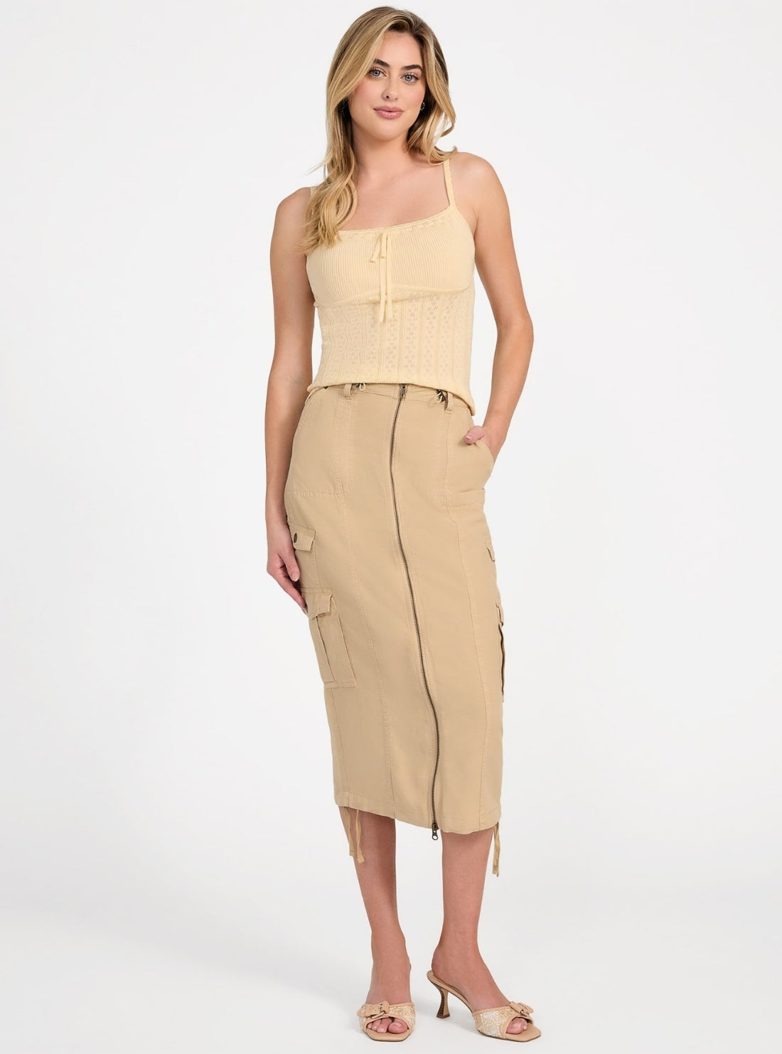 GUESS Womens Eco Beige Casey Cargo Skirt W5GD1HWG8N0 Full View