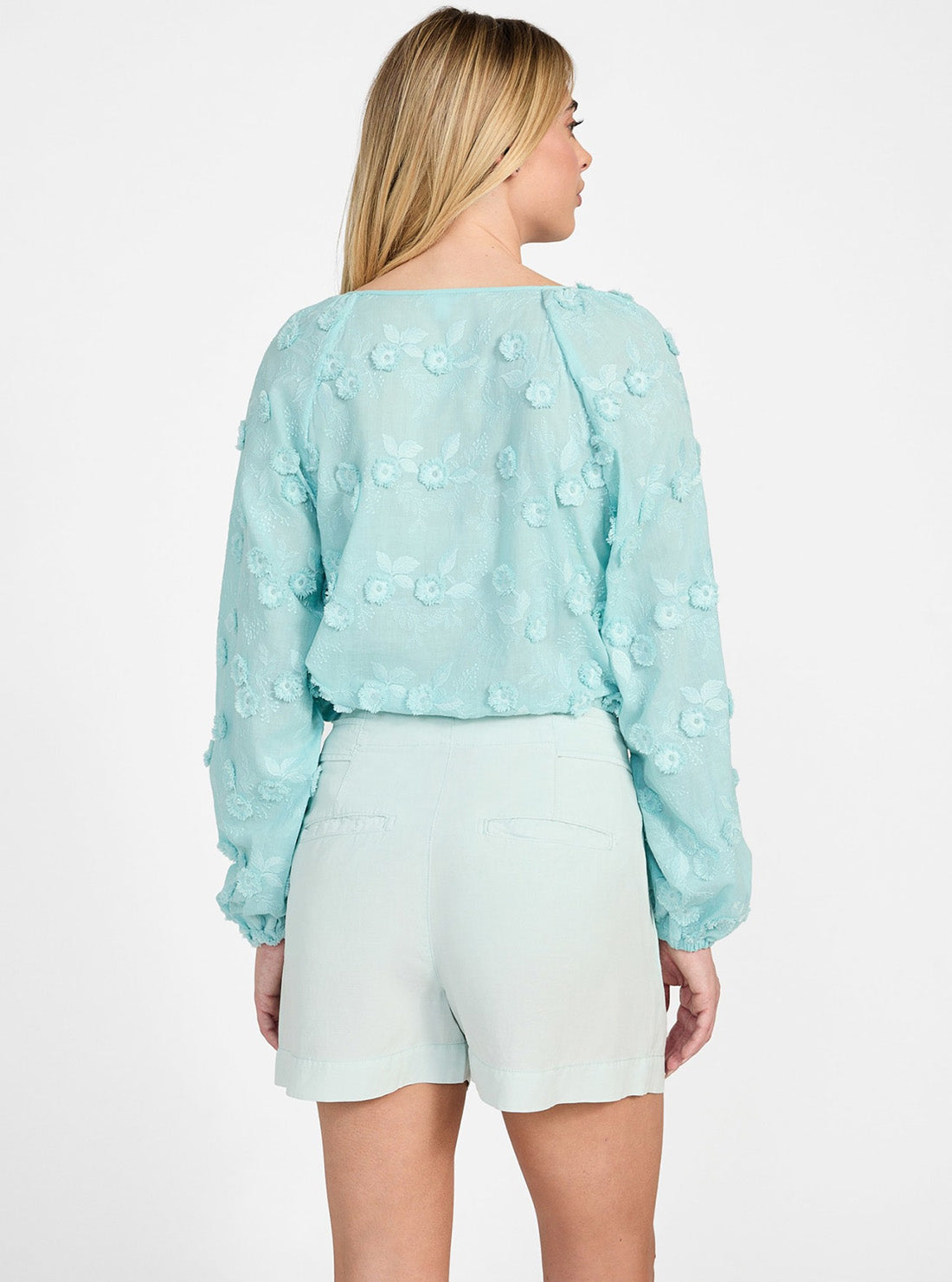 GUESS Womens Green Long Sleeve Pelari Top W5GH0YWHAJ0 Back View