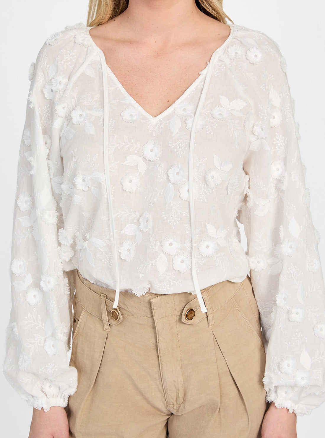 GUESS Womens White Long Sleeve Pelari Top W5GH0YWHAJ0 Front View