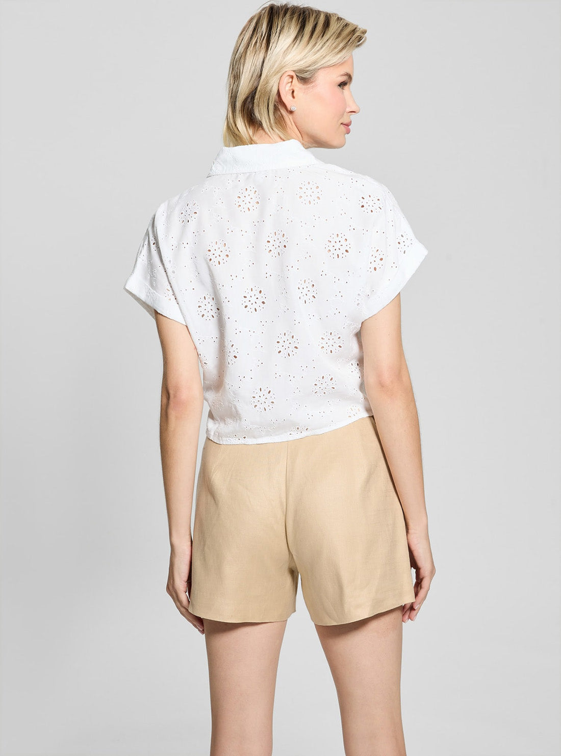 GUESS Womens White Brigitte Embroidered Shirt W5GH34WG822 Back View