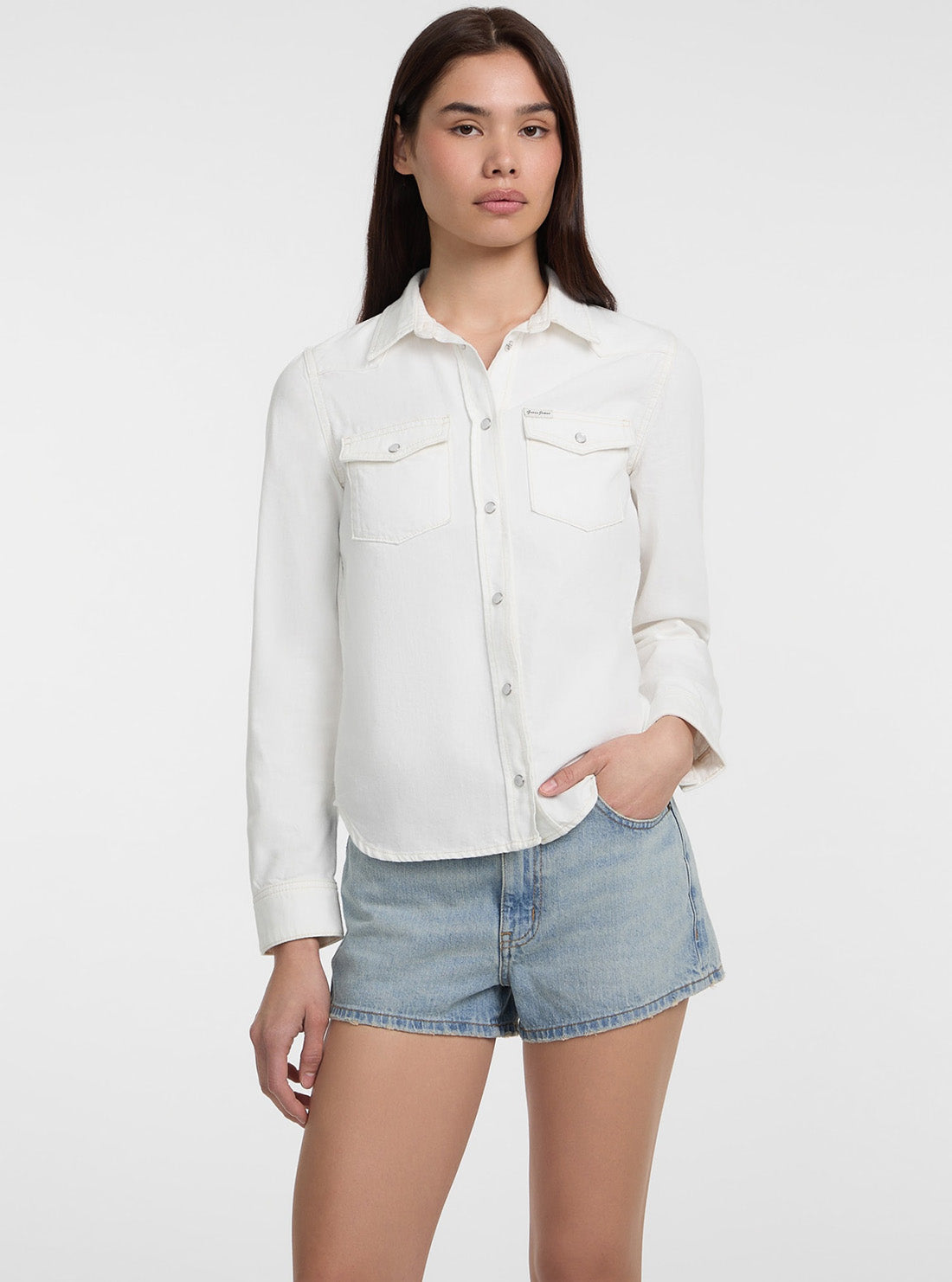 Guess Jeans White Slim Denim Twill Shirt W5GH35D5NW1 Front View_2