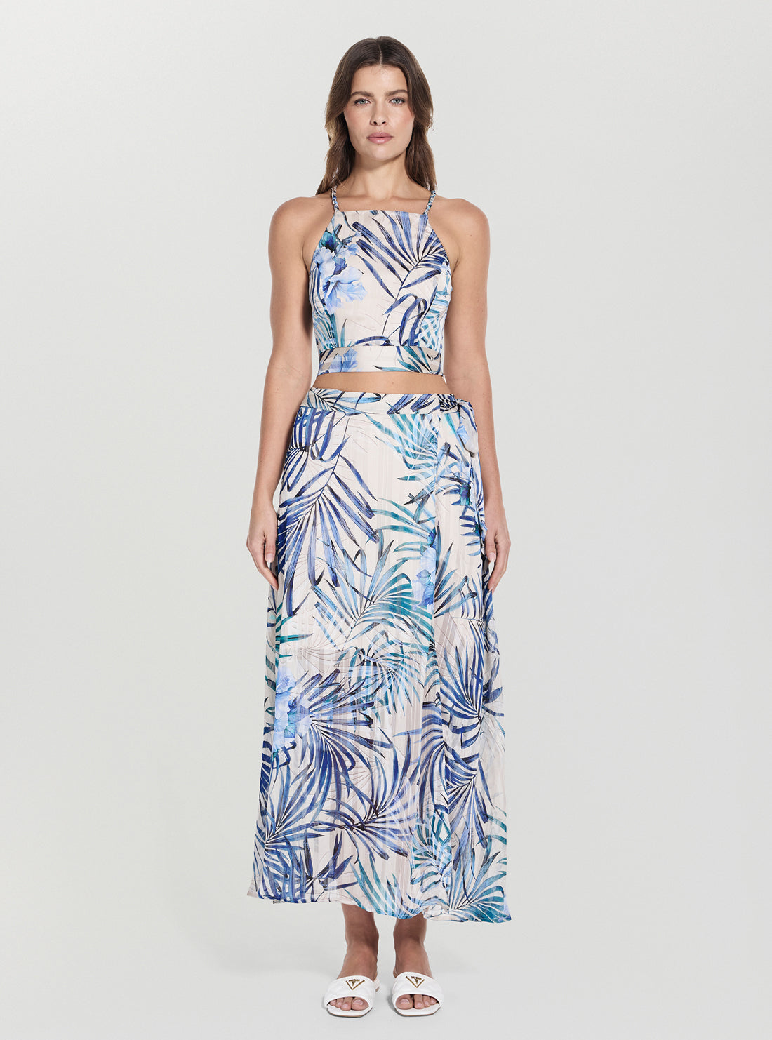 GUESS Womens Fiji Palm Print Gaelle Cropped Top W5GH74WH9Z2 Full View