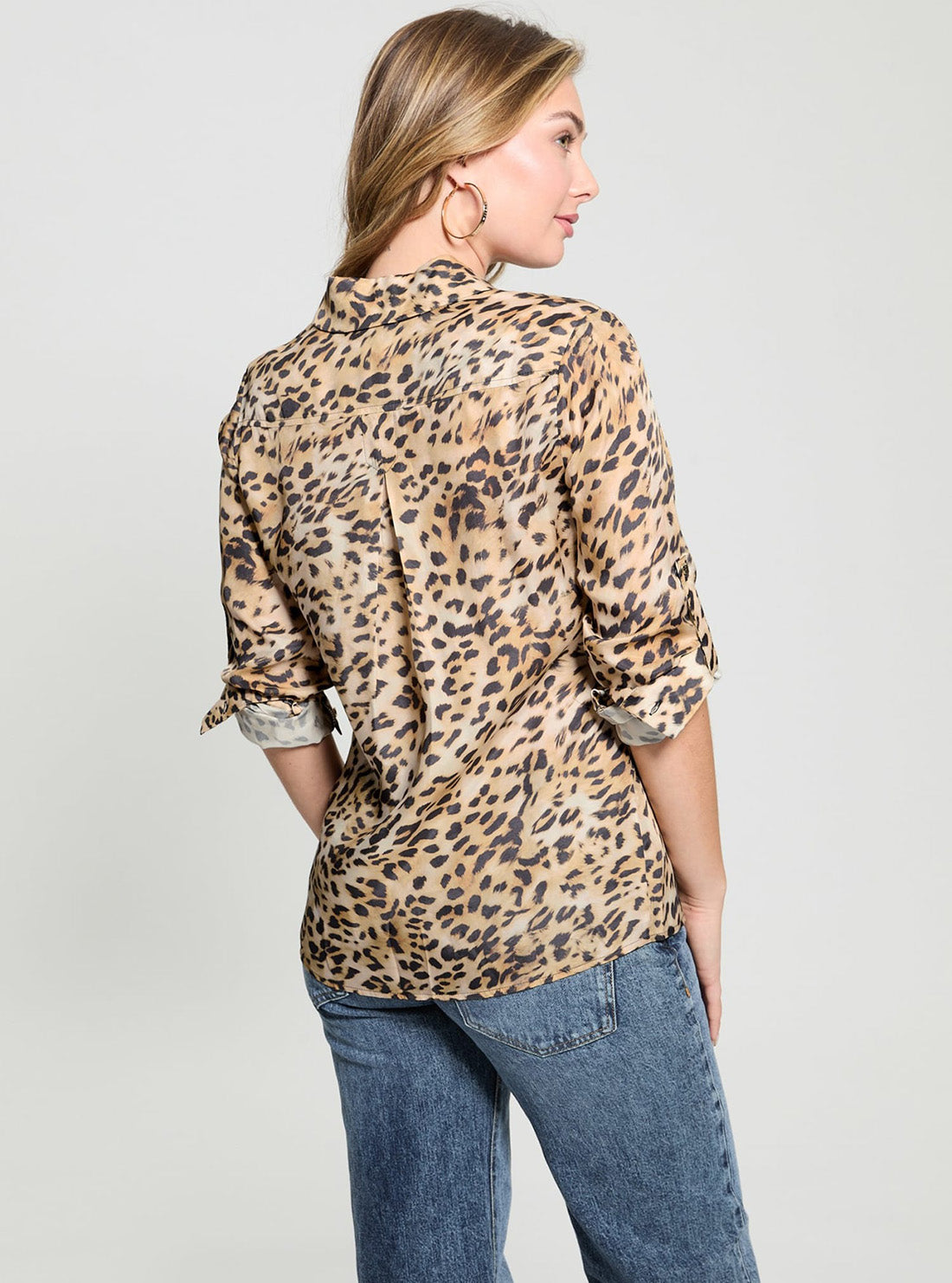 GUESS Womens Cheetah Print Enora Equipment Shirt W5GH83WH5N2 Back View