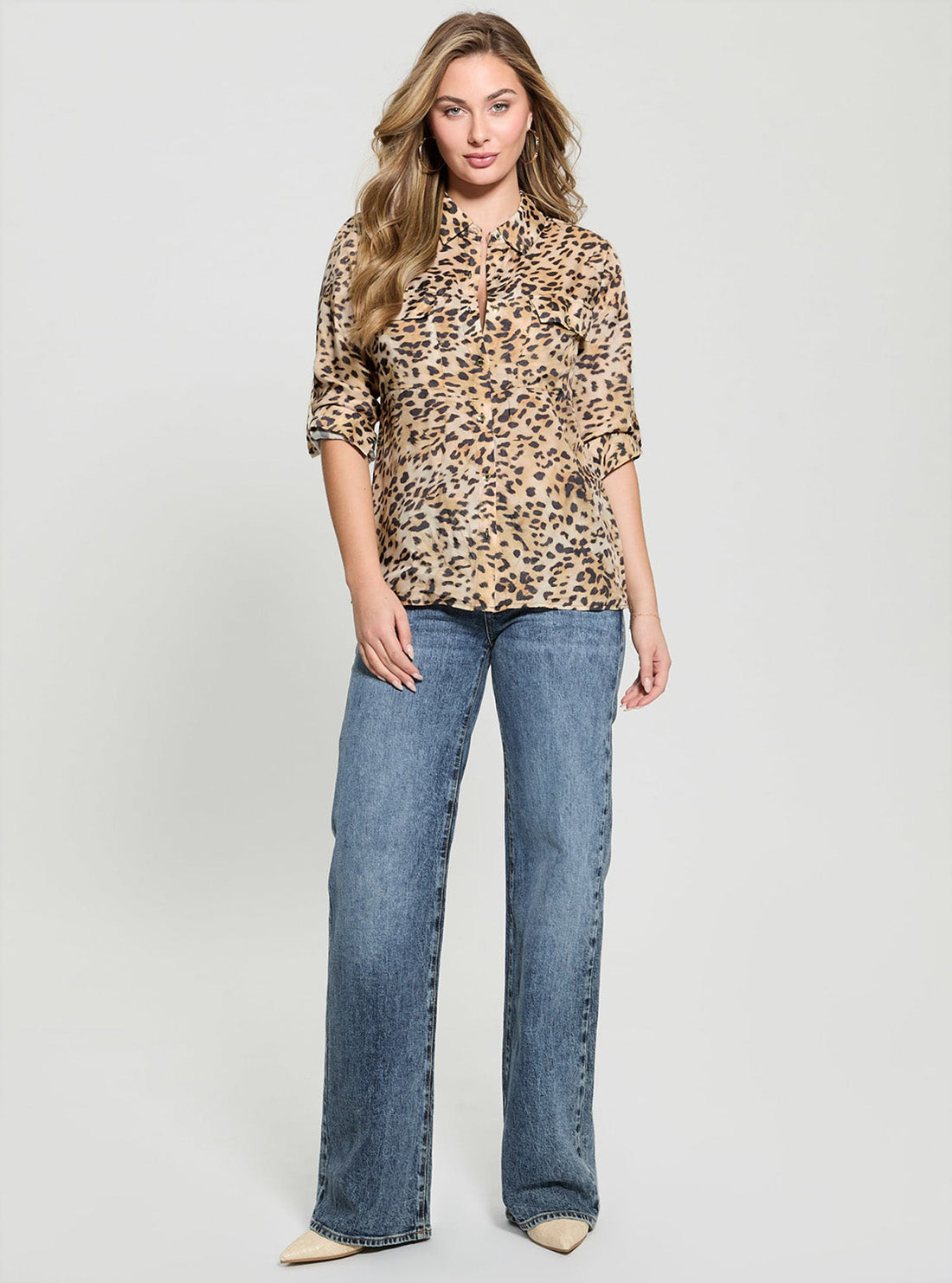 GUESS Womens Cheetah Print Enora Equipment Shirt W5GH83WH5N2 Full View_2