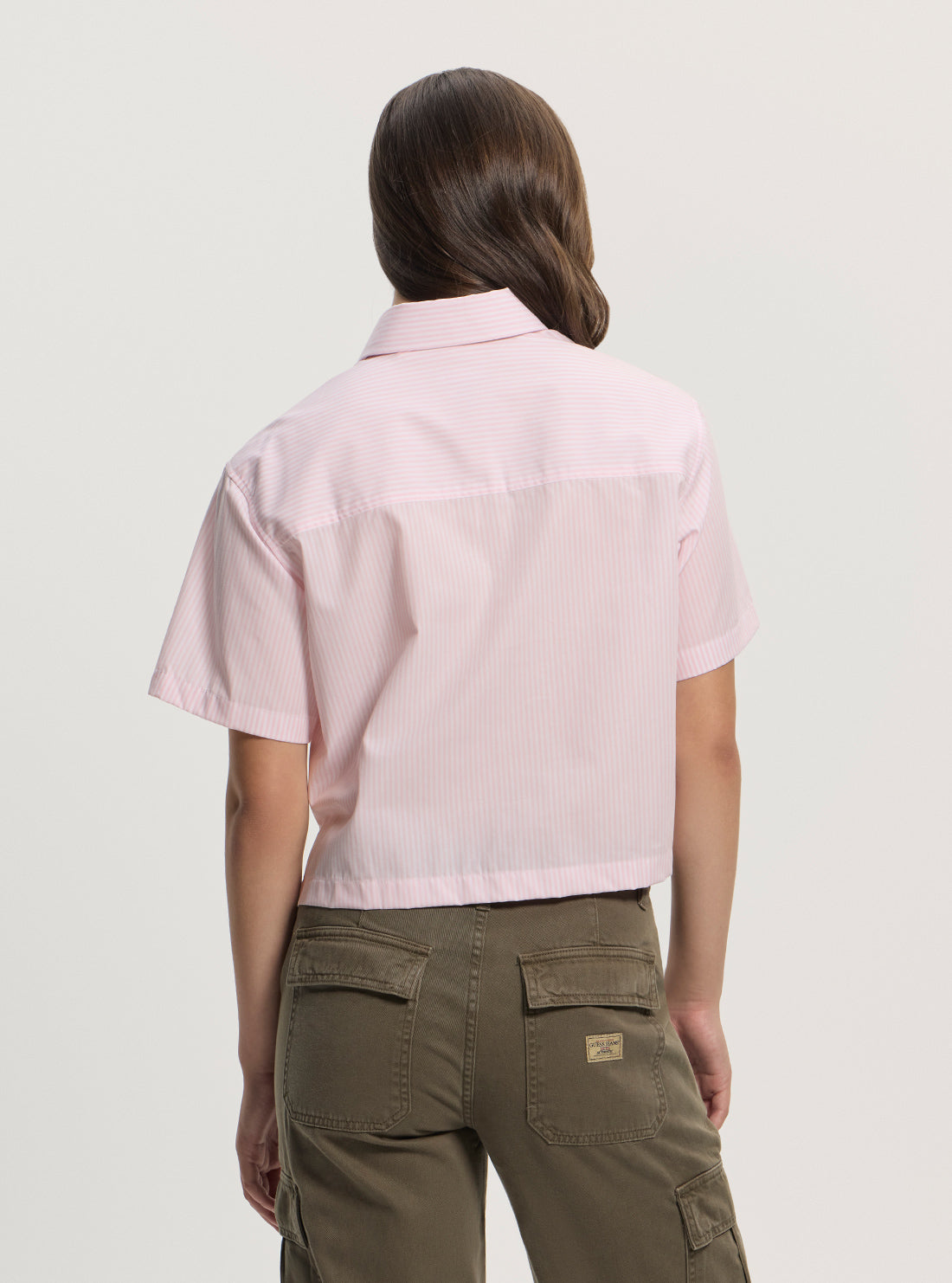 Guess Jeans Eco Pink Striped Boxy Poplin Shirt W5GH98WH7Q1 Back View