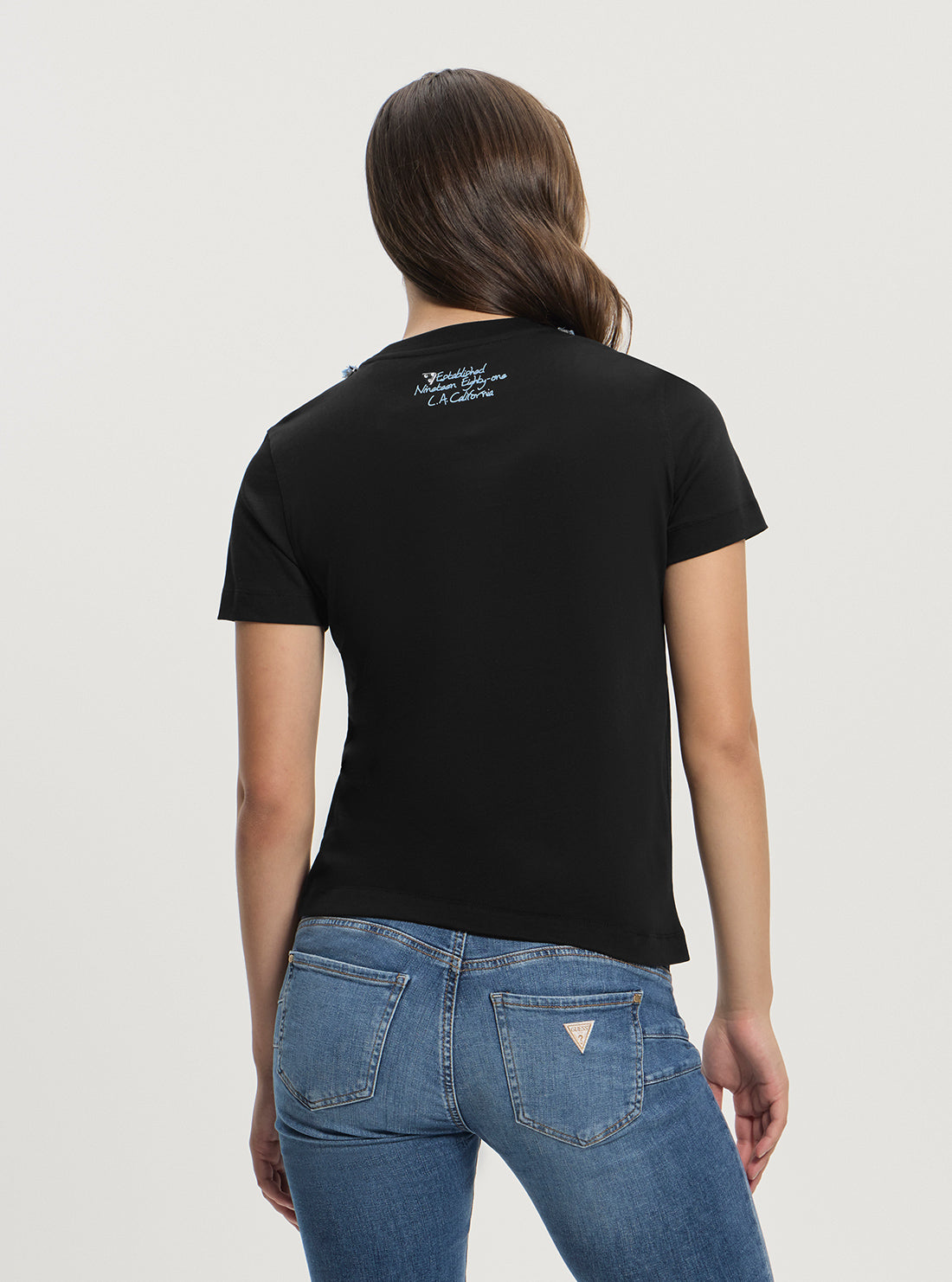 GUESS Womens Black Jean Chain T-Shirt W5GI03I3Z14 Back View