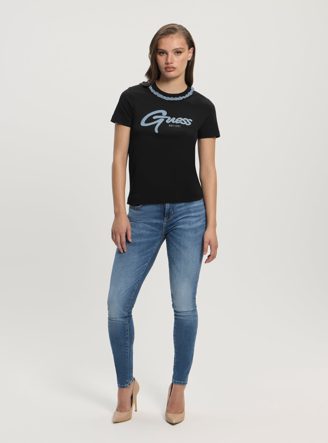 GUESS Womens Black Jean Chain T-Shirt W5GI03I3Z14 Full View