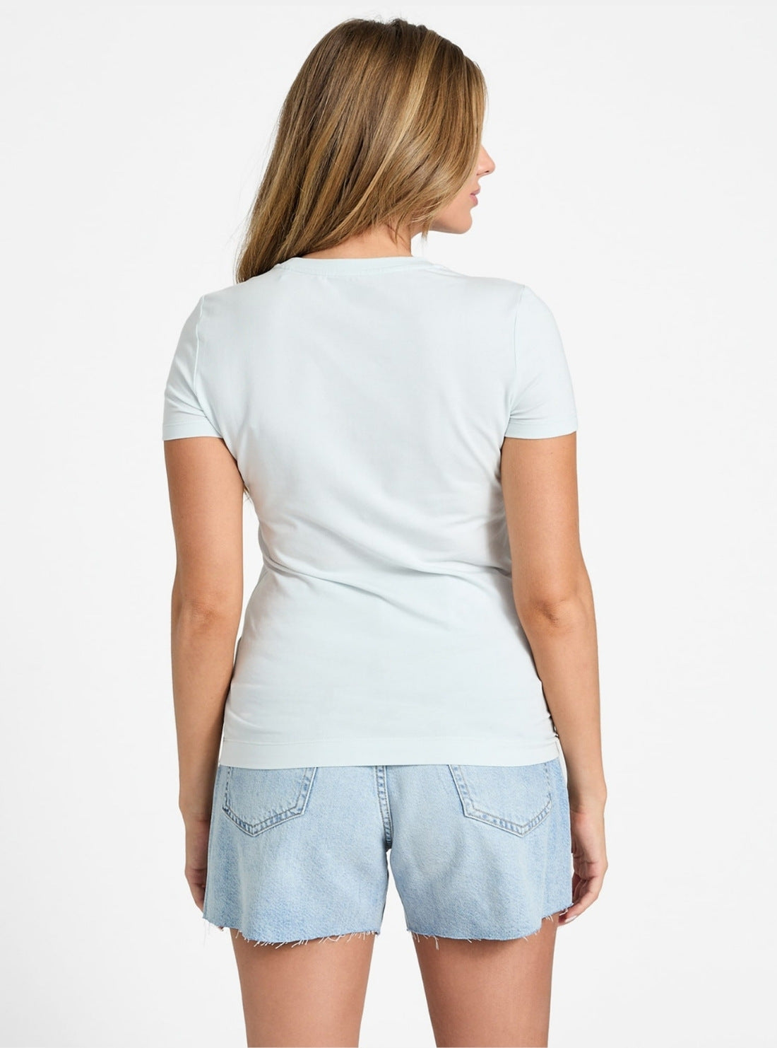 GUESS Womens Blue Crew Neck Logo Lace T-Shirt W5GI04J1314 Back View