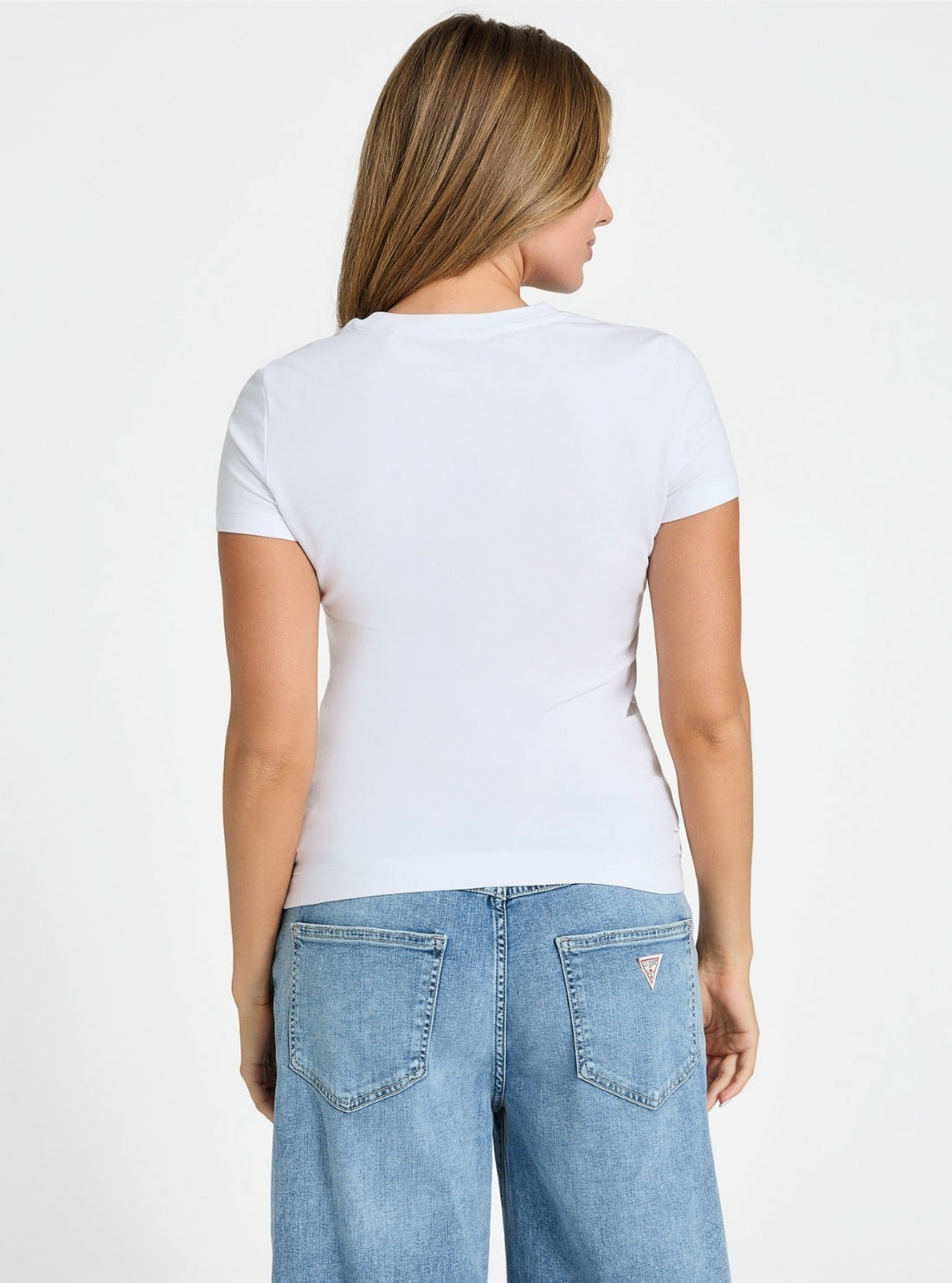 GUESS Womens White Crew Neck Logo Lace T-Shirt W5GI04J1314 Back View