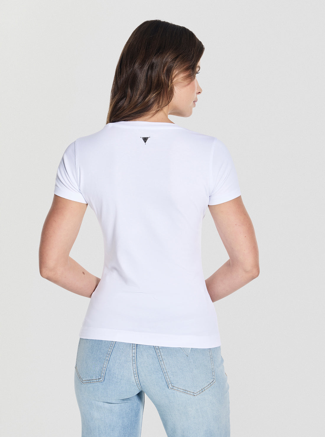 GUESS Womens White Slim-Fit Triangle Logo T-Shirt W5GI08J1314 Back View