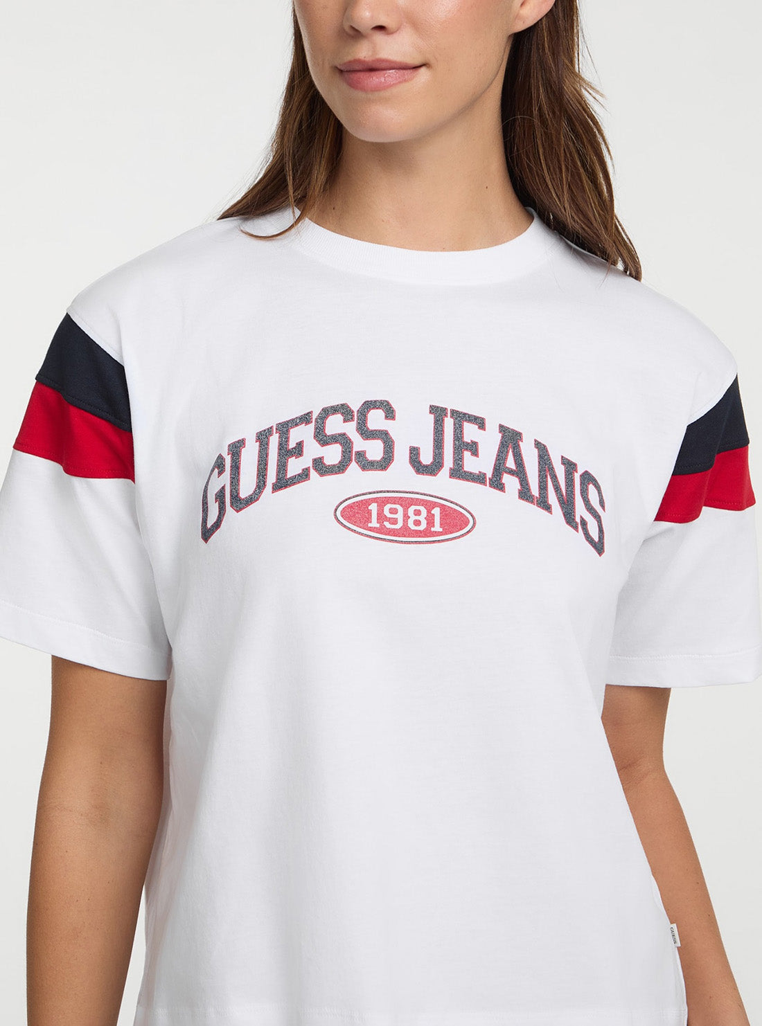 Guess Jeans White Boxy Pieced T-Shirt W5GI21K8HM0 Detail View