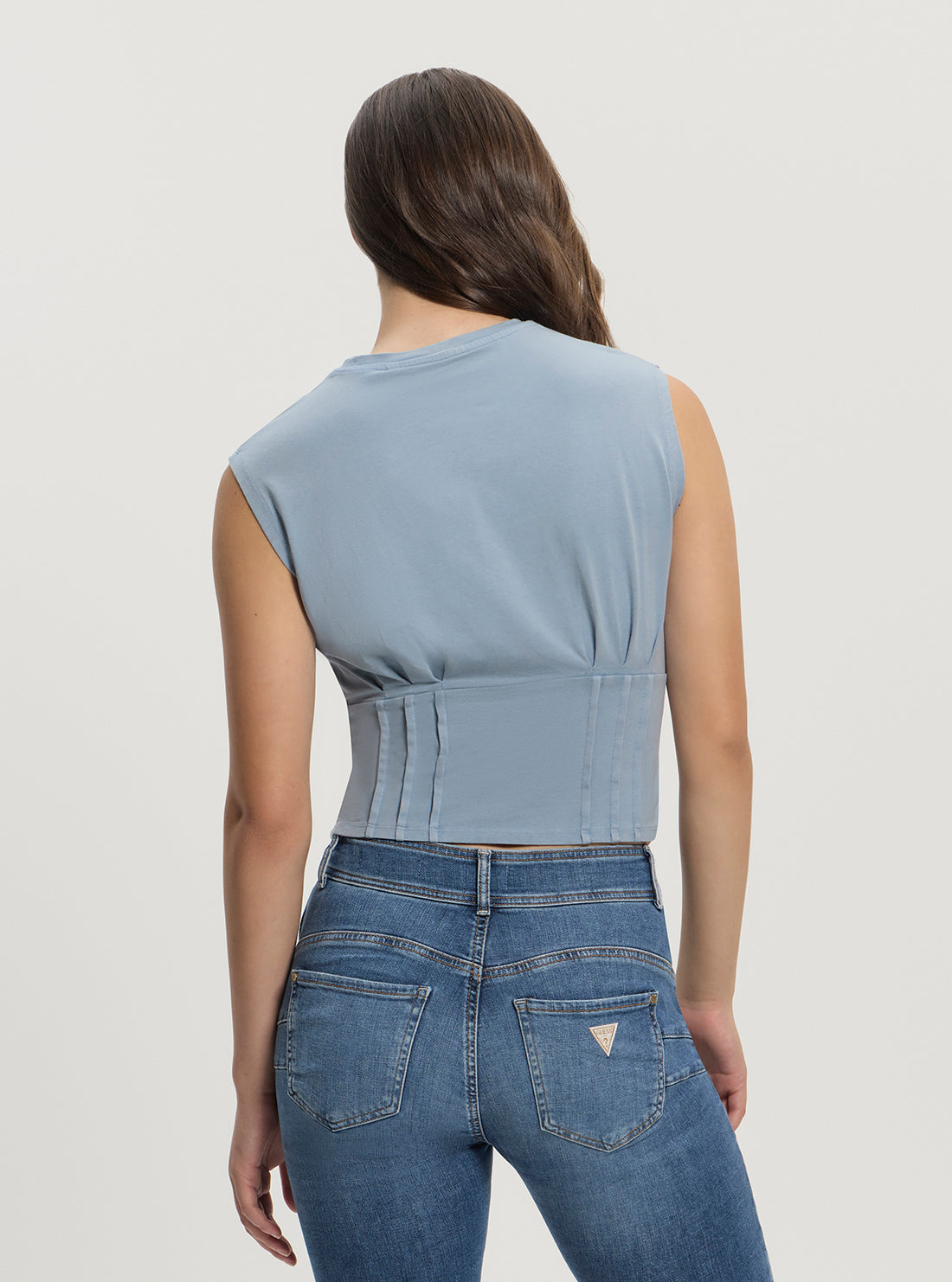 GUESS Womens Blue Nautical Logo Corset Tops W5GI22K49A1 Back View
