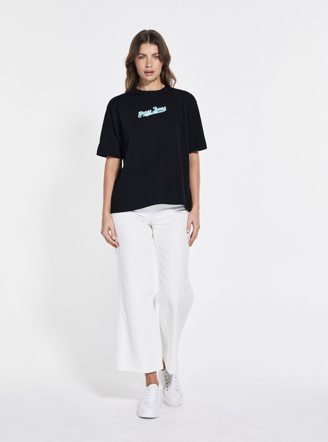 Guess Jeans Black Oversized Curved Logo T-Shirt W5GI29K8HM0 Full View_2