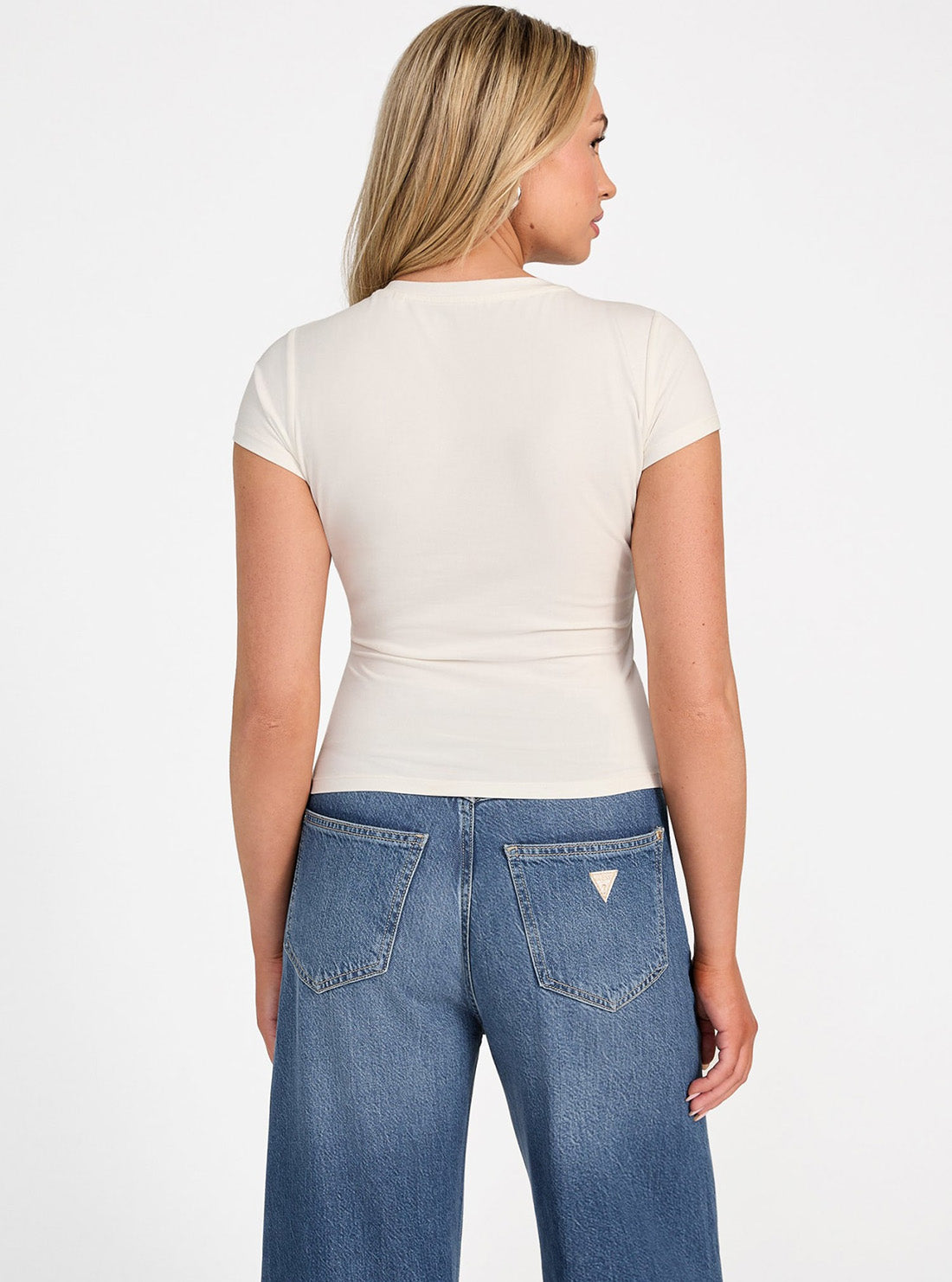 GUESS Womens White Pony Hair Logo T-Shirt W5GI42J1314 Back View