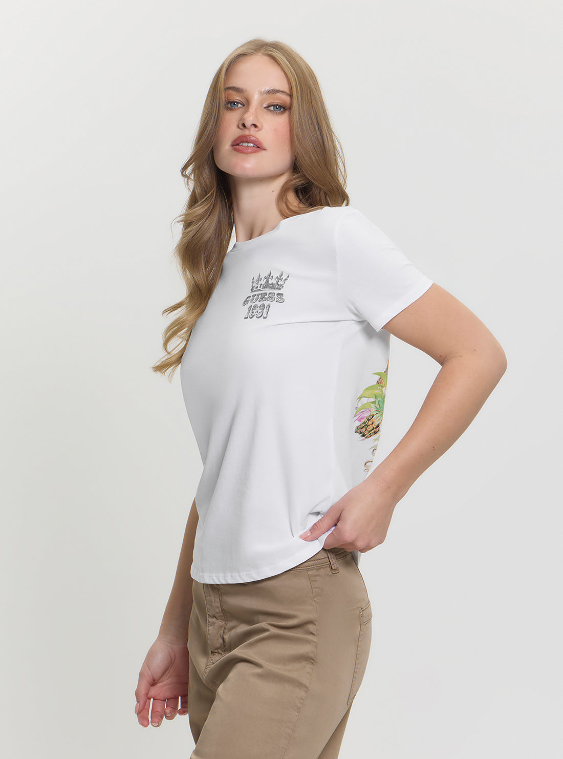 GUESS Womens White Nature Scape Easy T-Shirt W5GI53K9RM1 Front Side View