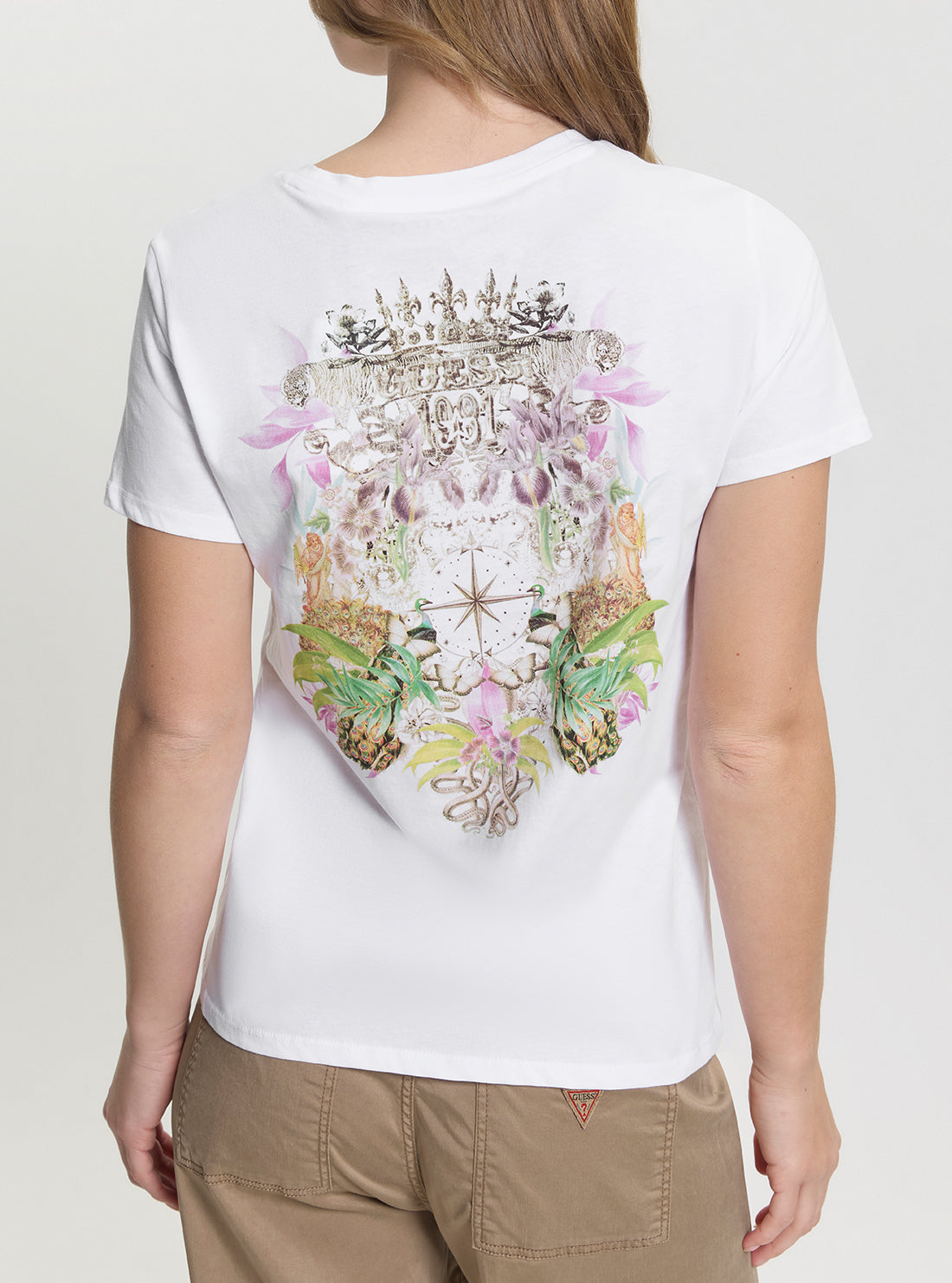 GUESS Womens White Nature Scape Easy T-Shirt W5GI53K9RM1 Back View