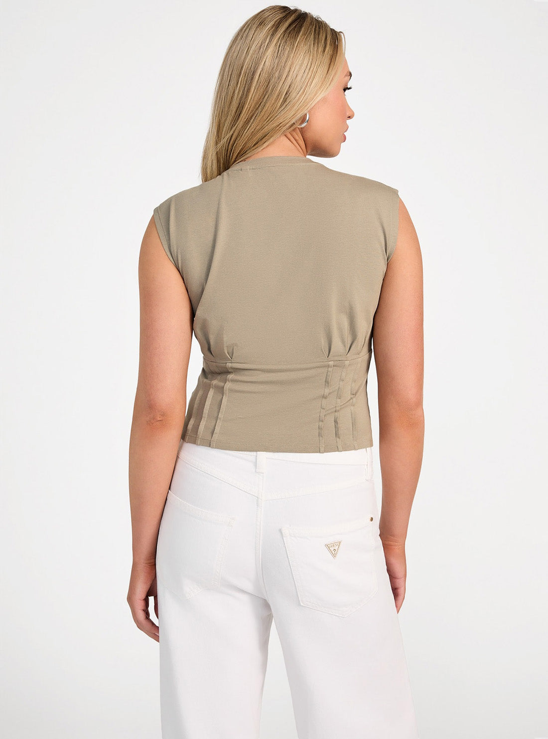 GUESS Womens Eco Green Palm Leaf Corset T-Shirt W5GI61K49A1 Back View